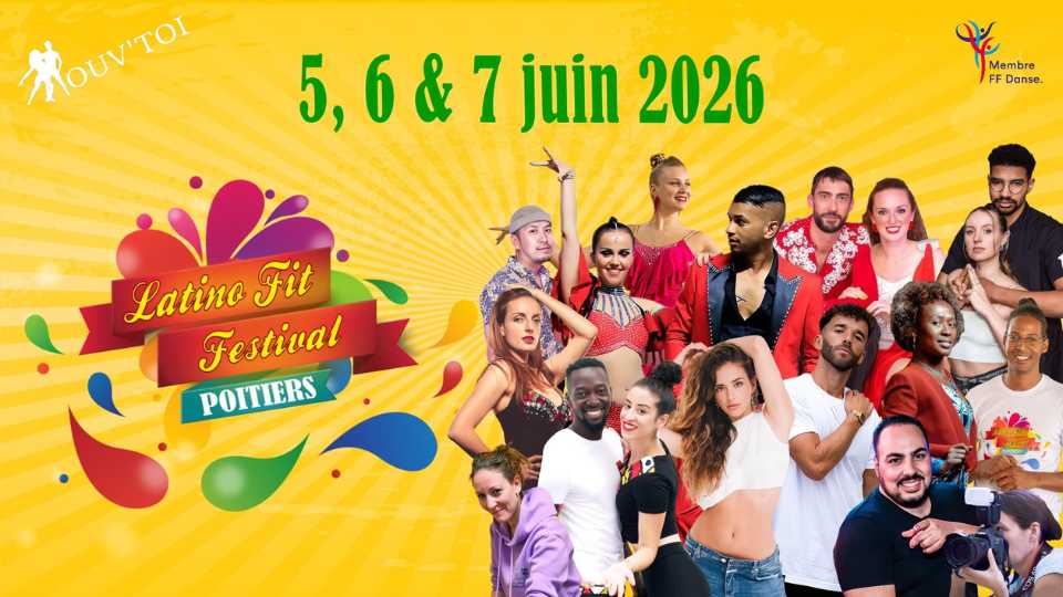 Latino Fit Festival Poitiers 2026 event poster.