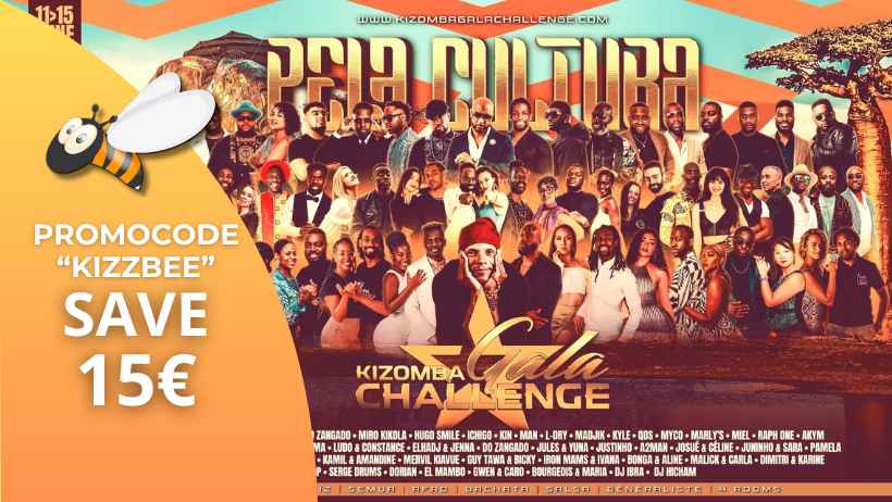 Kizomba Gala Challenge event poster with promo code.