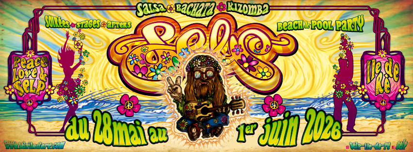 Colorful beach party poster with floral designs