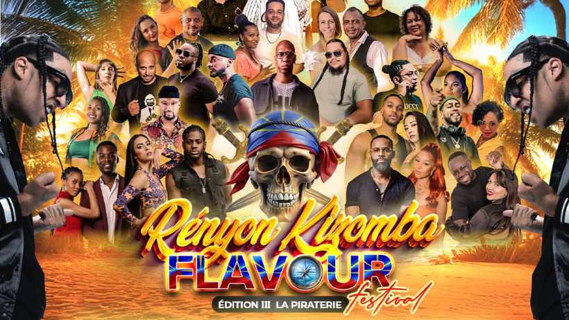 Kizomba festival poster with people and palm trees