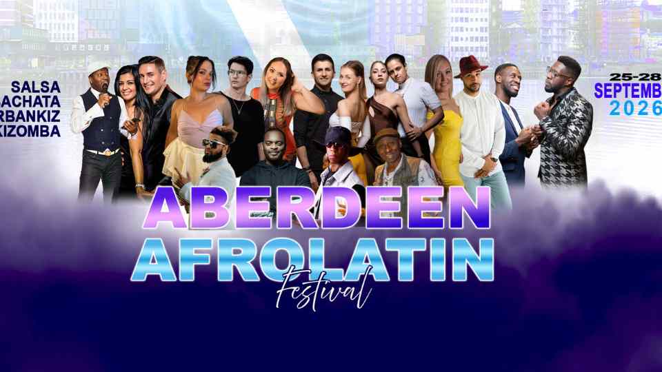Aberdeen AfroLatin Festival poster, September 2026, dances listed.