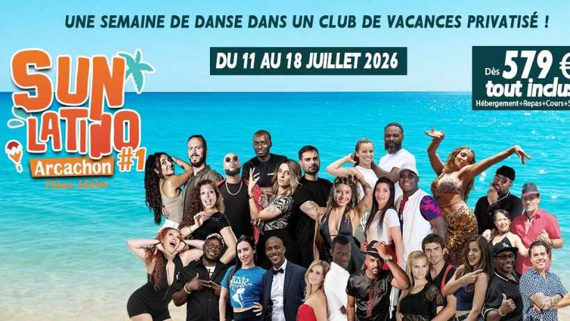 Sun Latino dance event poster, Arcachon 2026