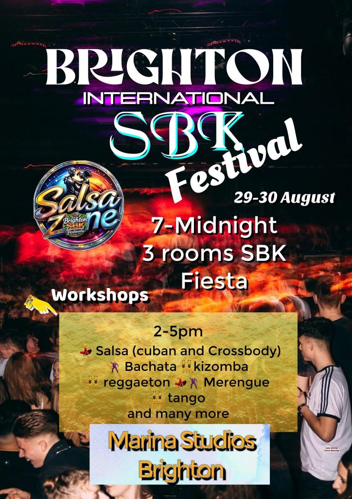 Brighton International SBK Festival poster with workshops and party details