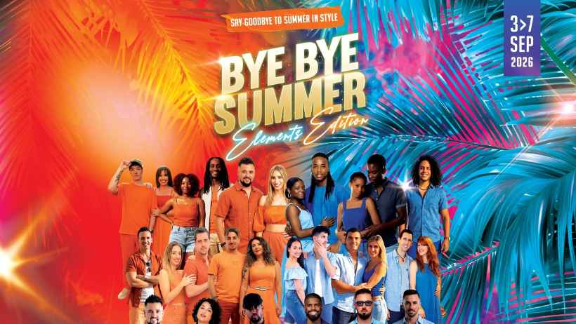 Colourful Bye Bye Summer event poster with diverse performers