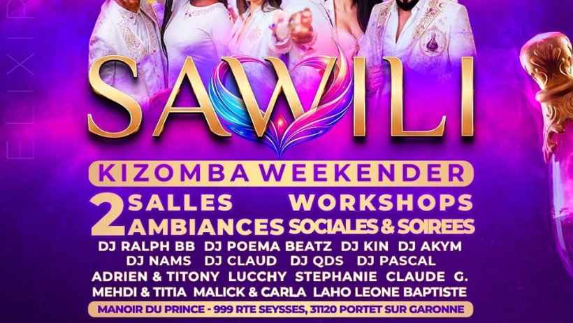Sawili Kizomba Weekender dance event poster with DJs