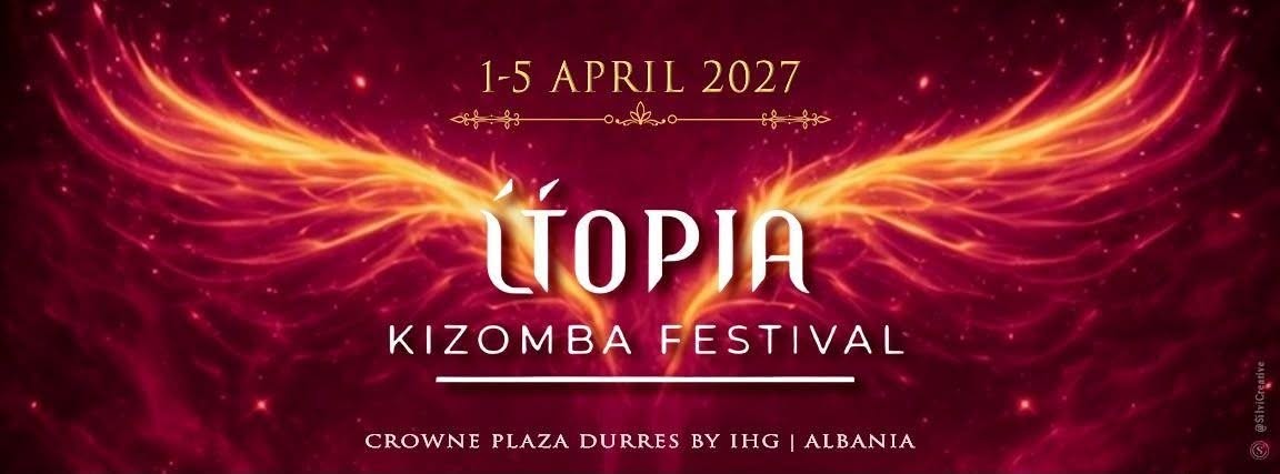 Utopia Kizomba Festival poster with fiery phoenix wings