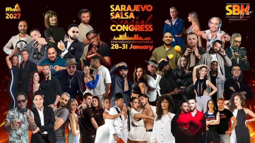 Sarajevo Salsa Congress 2027 promotional poster with featured artists