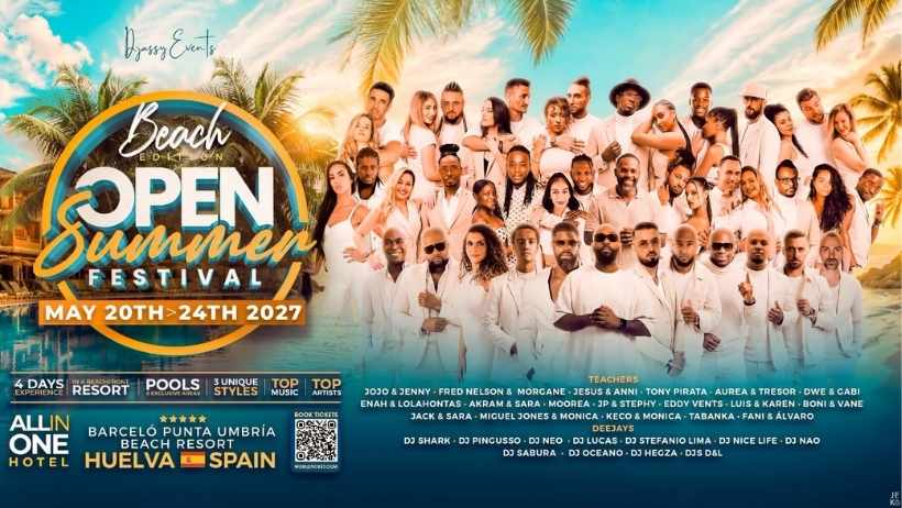 Open Summer Festival 2027 beach resort promotional poster