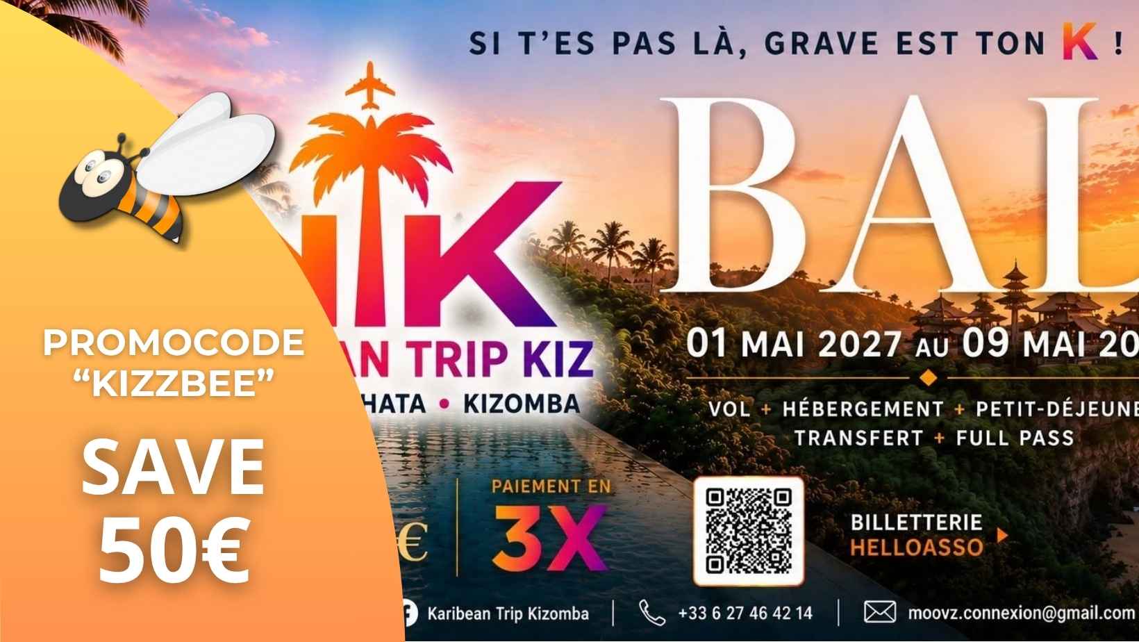 Bali Kizomba trip promotional poster with €50 discount